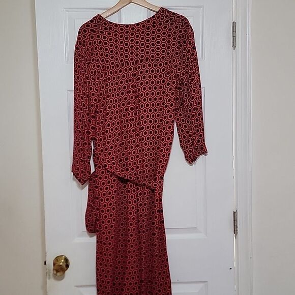 Boden women's belted v-neck maxi 3/4 sleeve red and navy dress 12L viscose - Picture 2 of 12